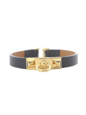 Hermes Mini Rival Leather Bracelet Black